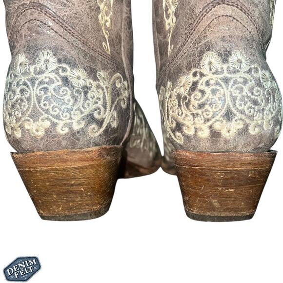 Corral Light Brown/Taupe Cream Crater Bone Embroidered Western Cowboy Boots - Picture 12 of 16